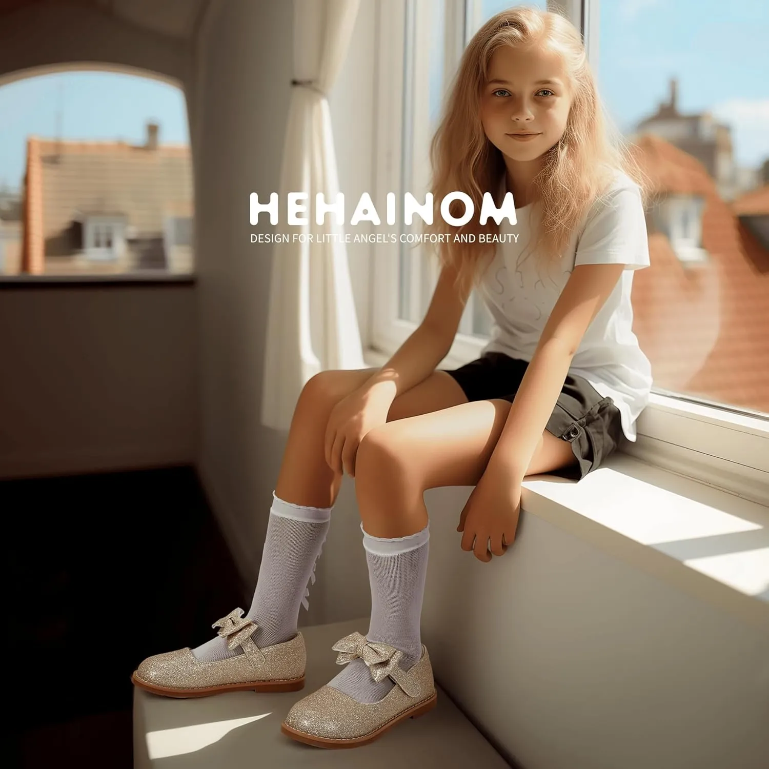 Hehainom Girls Mary Jane Shoes T-Strap Dress Ballet Flats Toddler Girls Wedding Party Uniform School Shoes