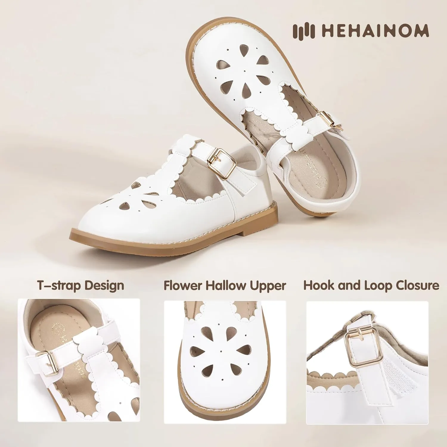 Hehainom Girls Mary Jane Shoes T-Strap Dress Ballet Flats Toddler Girls Wedding Party Uniform School Shoes