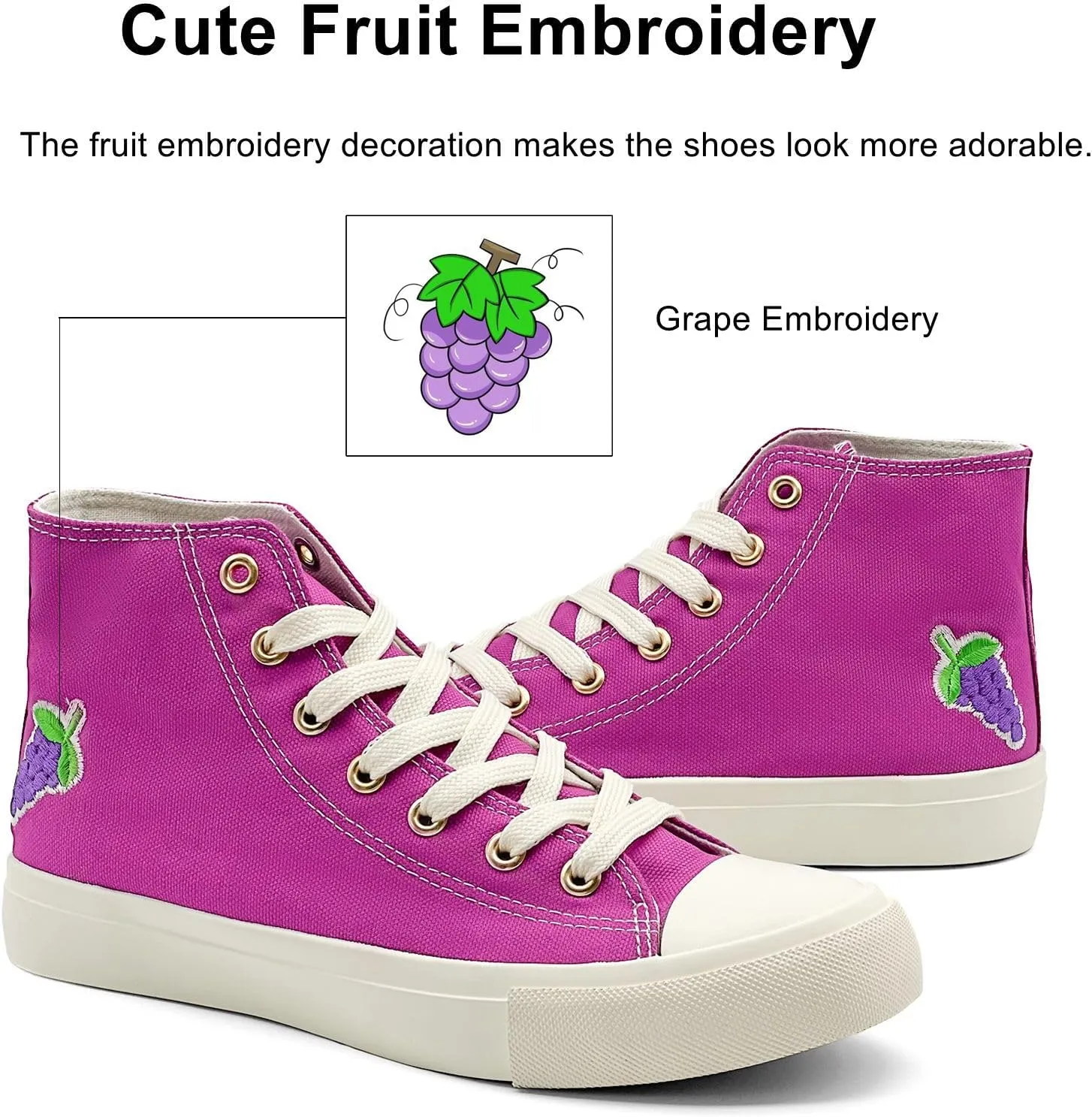High Top Sneakers for Women Canvas Shoes Fruits Embroidery High Tops Women Casual Shoes Lace Up Fashion Sneakers