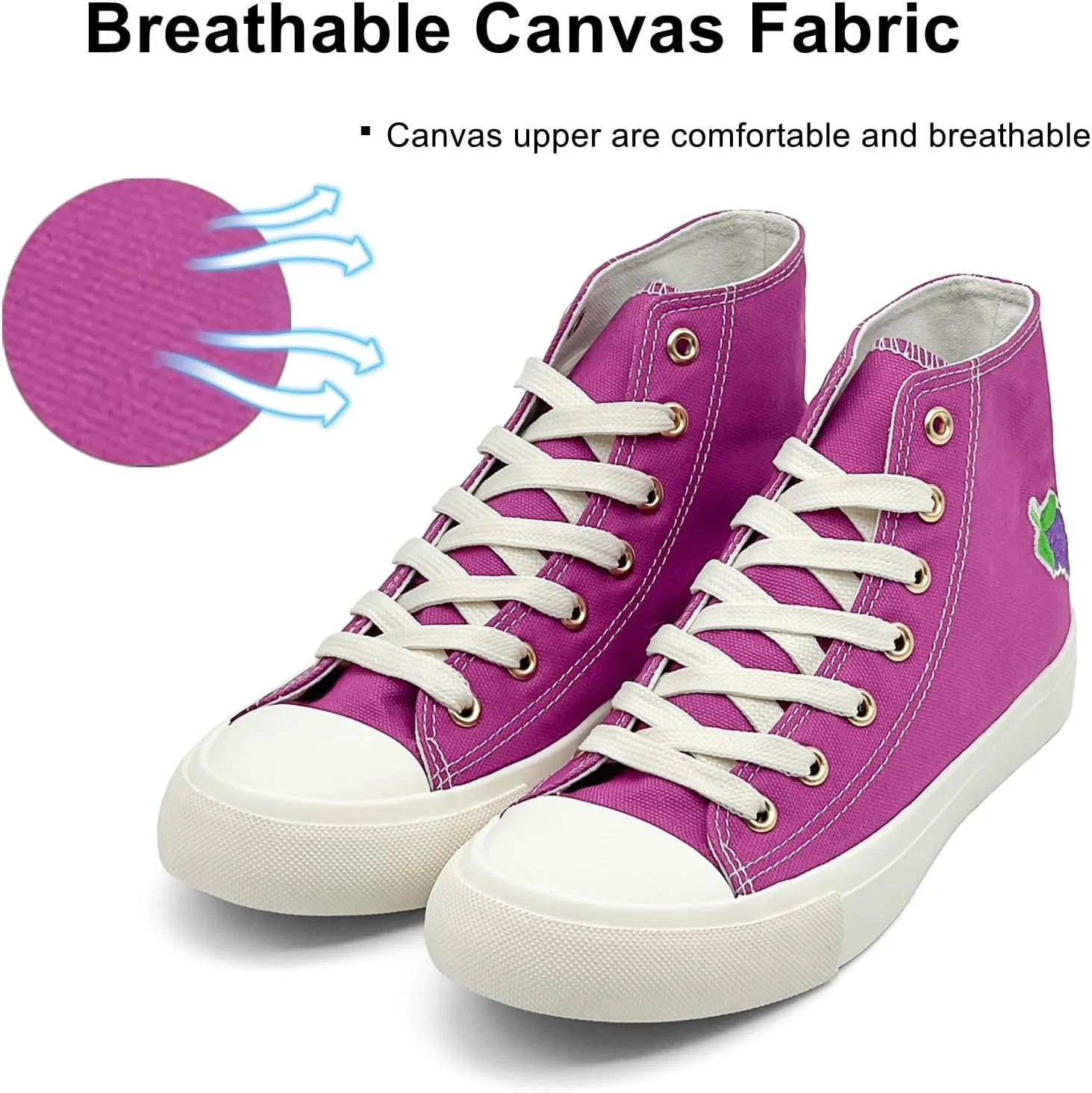 High Top Sneakers for Women Canvas Shoes Fruits Embroidery High Tops Women Casual Shoes Lace Up Fashion Sneakers
