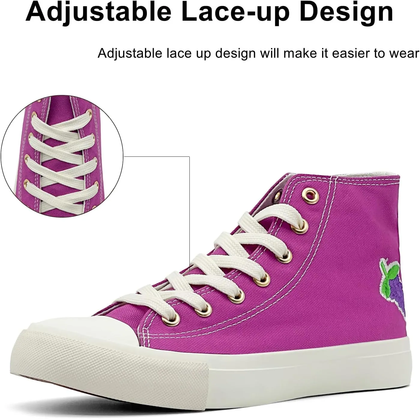 High Top Sneakers for Women Canvas Shoes Fruits Embroidery High Tops Women Casual Shoes Lace Up Fashion Sneakers