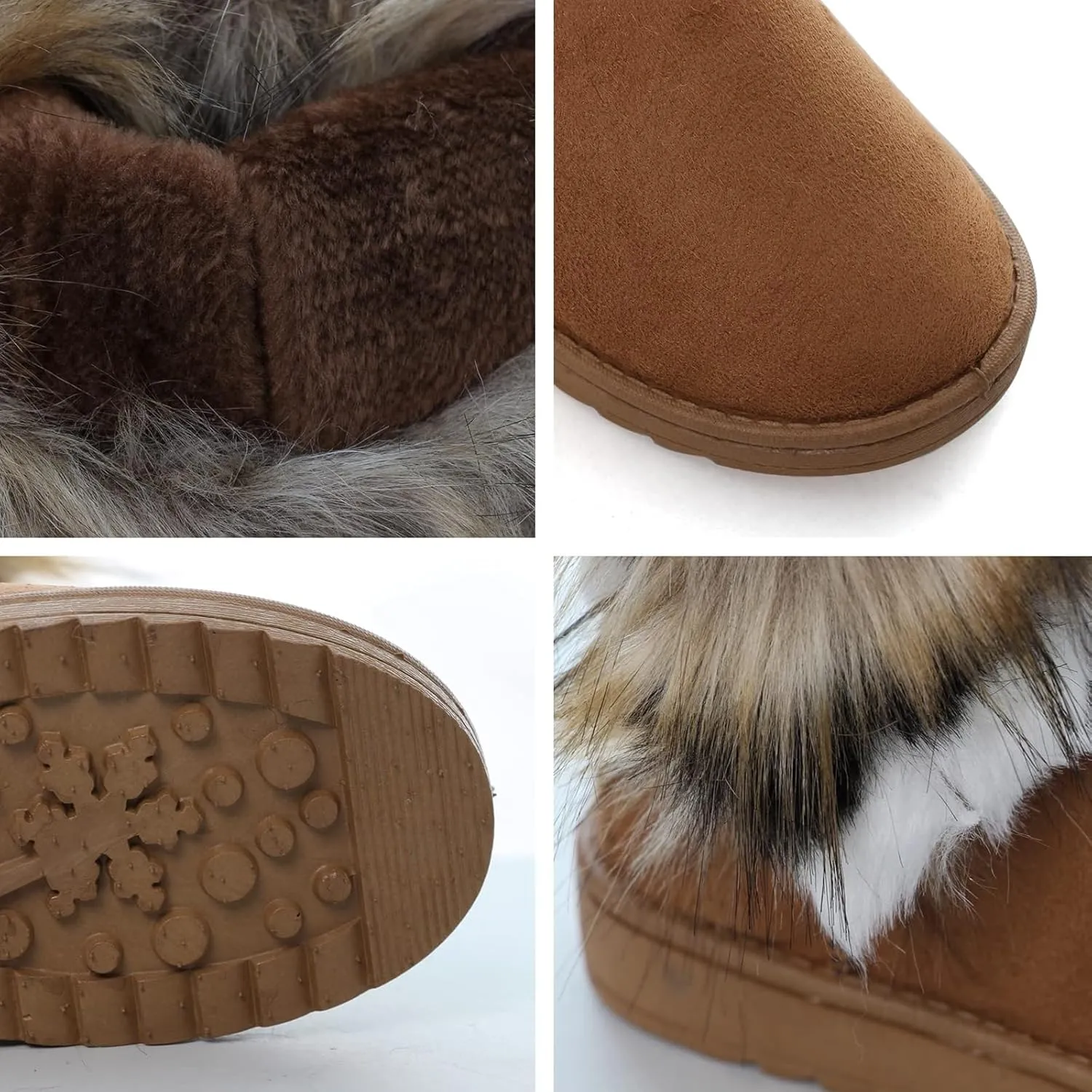 HINDOLA Warm Fur Boots for Women Winter Faux Fur Tassel Shoes Plush Snow Boots Ankle Booties Faux Suede Boots Anti Slip Outdoor Indoor Flat Shoes