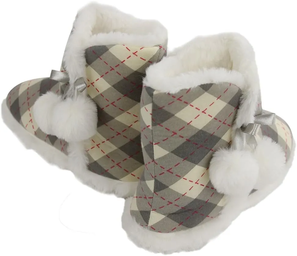 Home Slipper Women's Cute Fun Fuzzy Pom Pom Bedroom Booties Slippers Indoor Boots Slippers