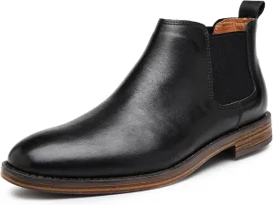 HOOENG Round Toe Ankle Boots for Men Elastic Bandage Cowhide Leather Non Slip on Waterproof Work