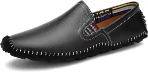 HOOENG Smoking Loafer Driving Moccasins for Men Stitching Details Genuine Leather Elastic Side Flexible Comfortable Flat Heel Resistant Soft Walking Slip on (Color : Black, Size : 8)