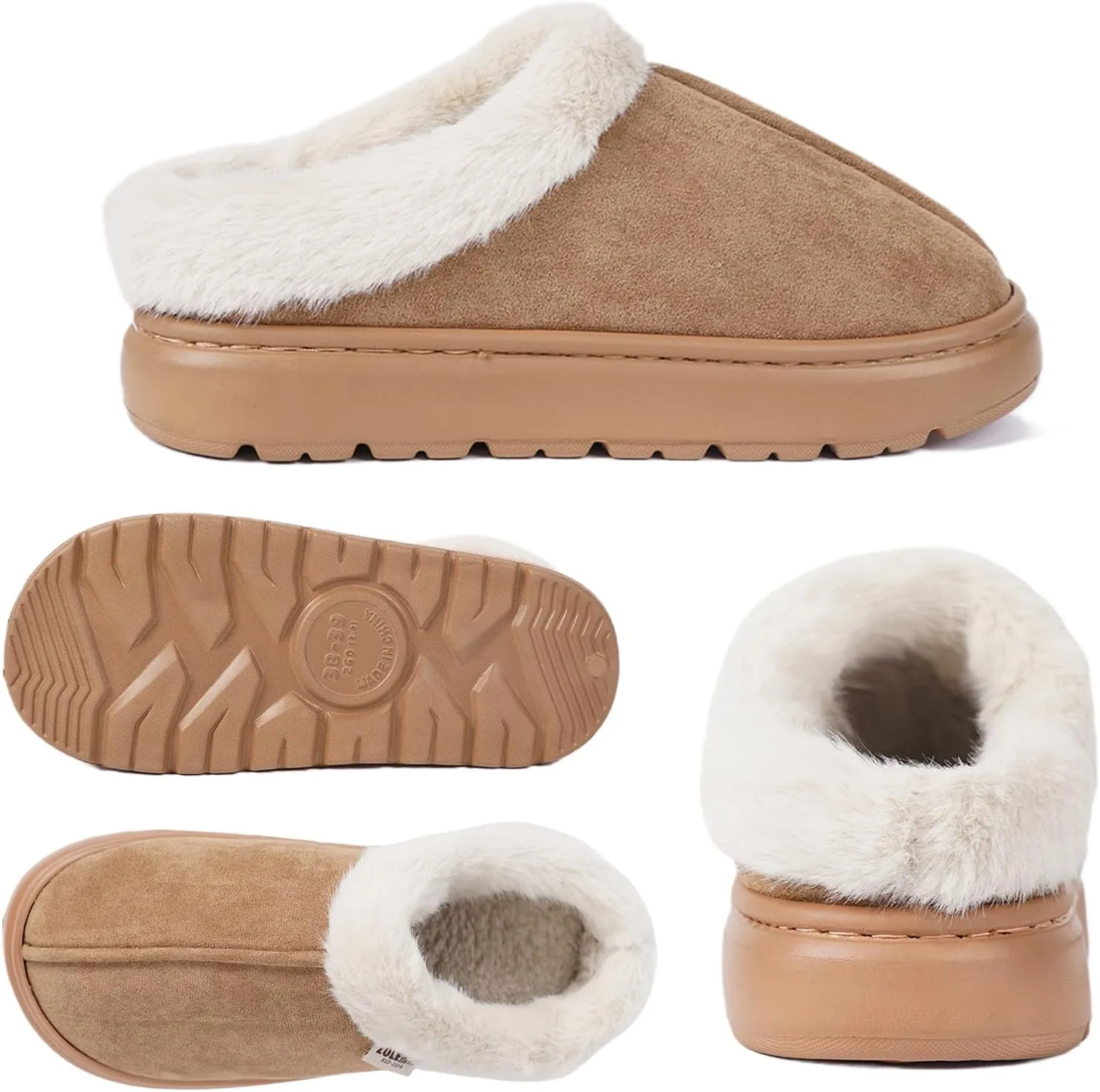 House Slippers For Woman Men, Womens slippers Platform EVA lightweight sole Warm Faux Fur Lined Suede Short Ankle Boots Memory Foam Fuzzy Slippers for Women Anti-Slip Boot Indoor Outdoor