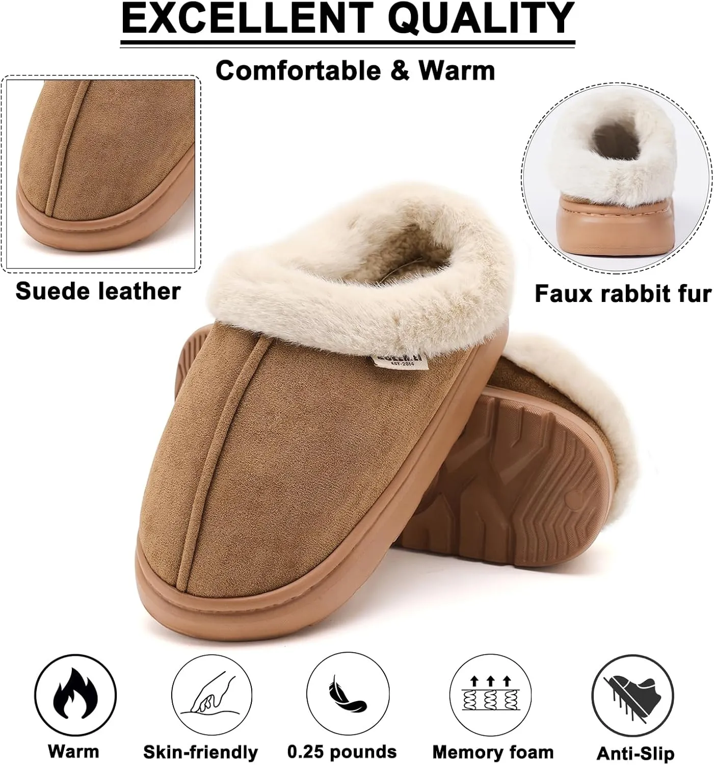 House Slippers For Woman Men, Womens slippers Platform EVA lightweight sole Warm Faux Fur Lined Suede Short Ankle Boots Memory Foam Fuzzy Slippers for Women Anti-Slip Boot Indoor Outdoor