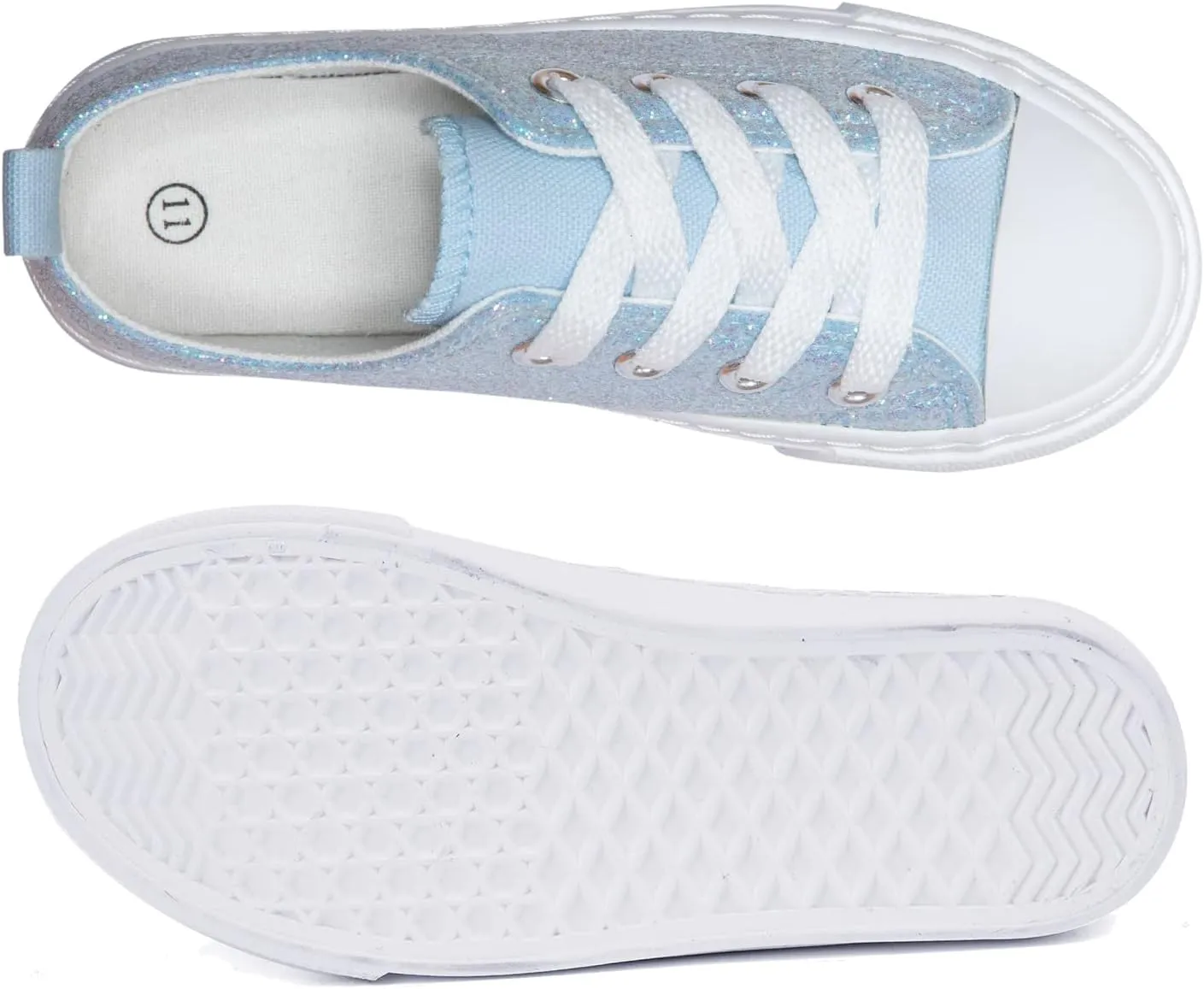 HugRain Little Girls Kids Classic Sparkle Low Top Lace Up Sneakers Walking Shoes