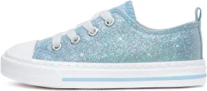 HugRain Little Girls Kids Classic Sparkle Low Top Lace Up Sneakers Walking Shoes