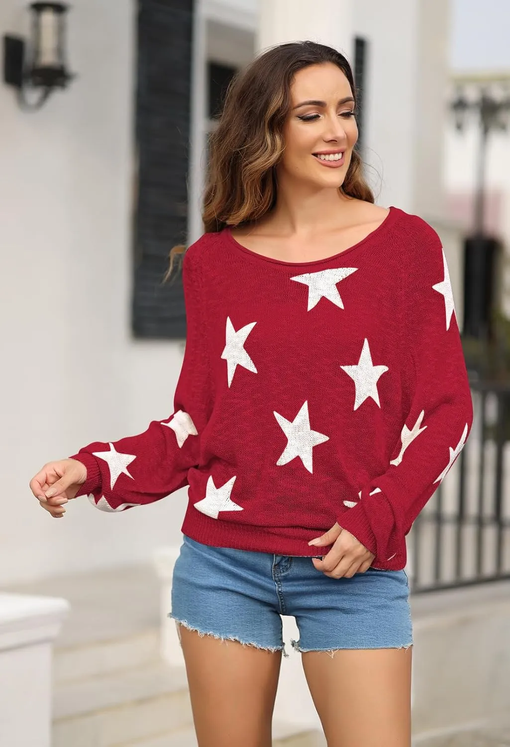 HUUSA Oversized Sweaters for Women Crewneck Tops Knitted Baggy Pullover Sexy See Through Beach Coverups Relaxed Fit