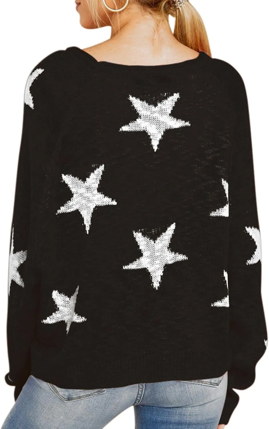 HUUSA Oversized Sweaters for Women Crewneck Tops Knitted Baggy Pullover Sexy See Through Beach Coverups Relaxed Fit