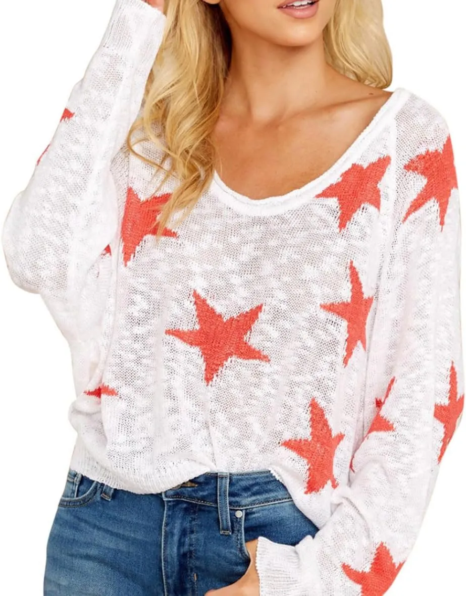 HUUSA Oversized Sweaters for Women Crewneck Tops Knitted Baggy Pullover Sexy See Through Beach Coverups Relaxed Fit