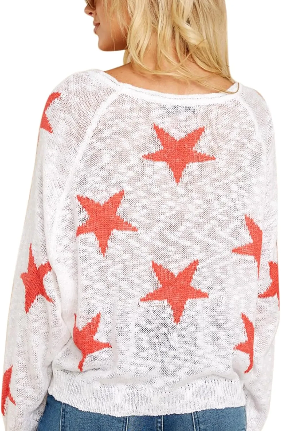 HUUSA Oversized Sweaters for Women Crewneck Tops Knitted Baggy Pullover Sexy See Through Beach Coverups Relaxed Fit