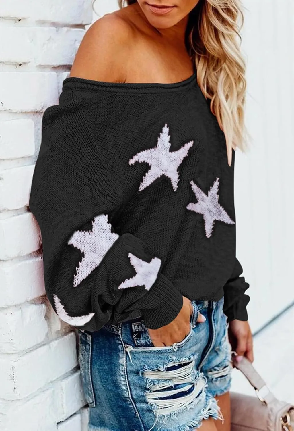 HUUSA Oversized Sweaters for Women Crewneck Tops Knitted Baggy Pullover Sexy See Through Beach Coverups Relaxed Fit