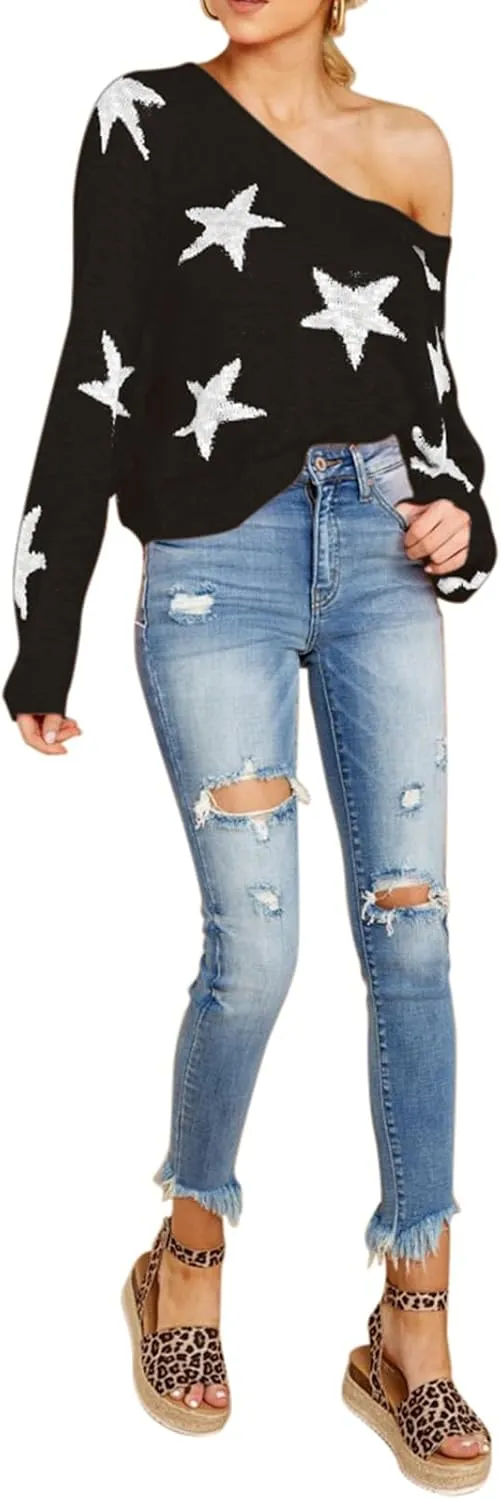 HUUSA Oversized Sweaters for Women Crewneck Tops Knitted Baggy Pullover Sexy See Through Beach Coverups Relaxed Fit