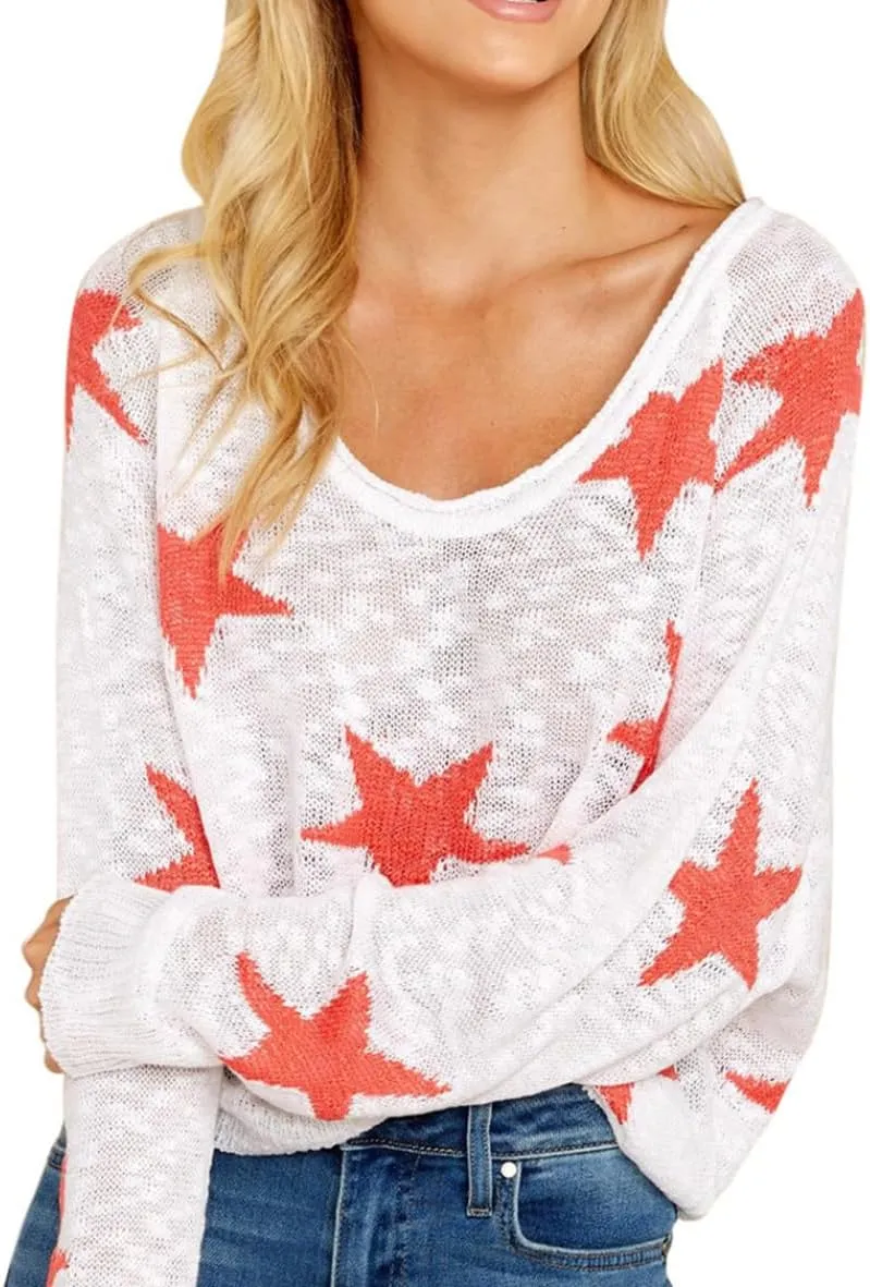 HUUSA Oversized Sweaters for Women Crewneck Tops Knitted Baggy Pullover Sexy See Through Beach Coverups Relaxed Fit