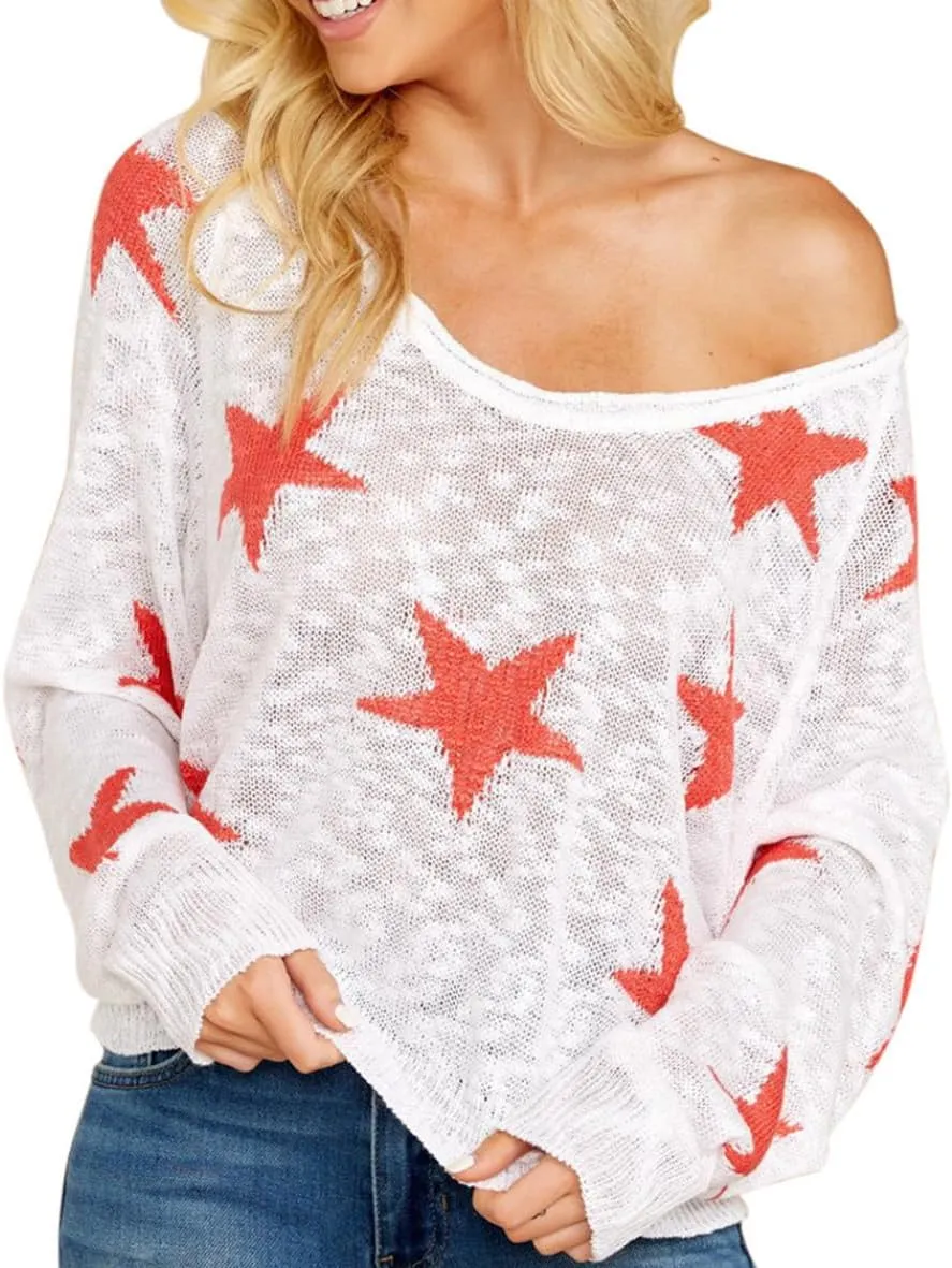 HUUSA Oversized Sweaters for Women Crewneck Tops Knitted Baggy Pullover Sexy See Through Beach Coverups Relaxed Fit