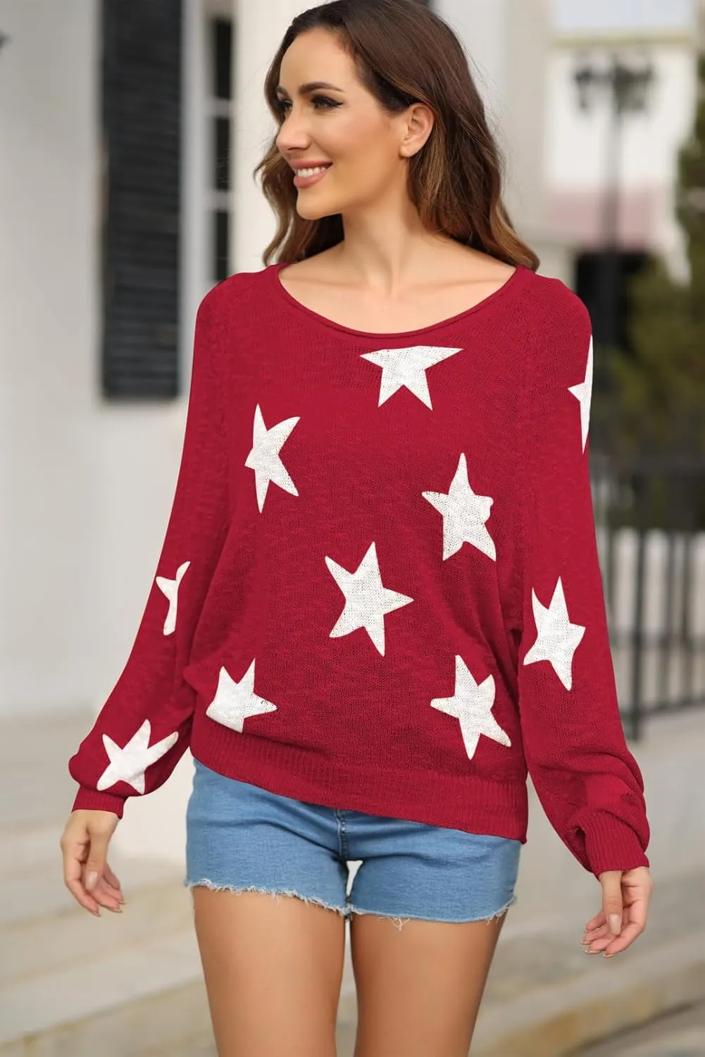 HUUSA Oversized Sweaters for Women Crewneck Tops Knitted Baggy Pullover Sexy See Through Beach Coverups Relaxed Fit