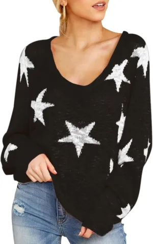 HUUSA Oversized Sweaters for Women Crewneck Tops Knitted Baggy Pullover Sexy See Through Beach Coverups Relaxed Fit