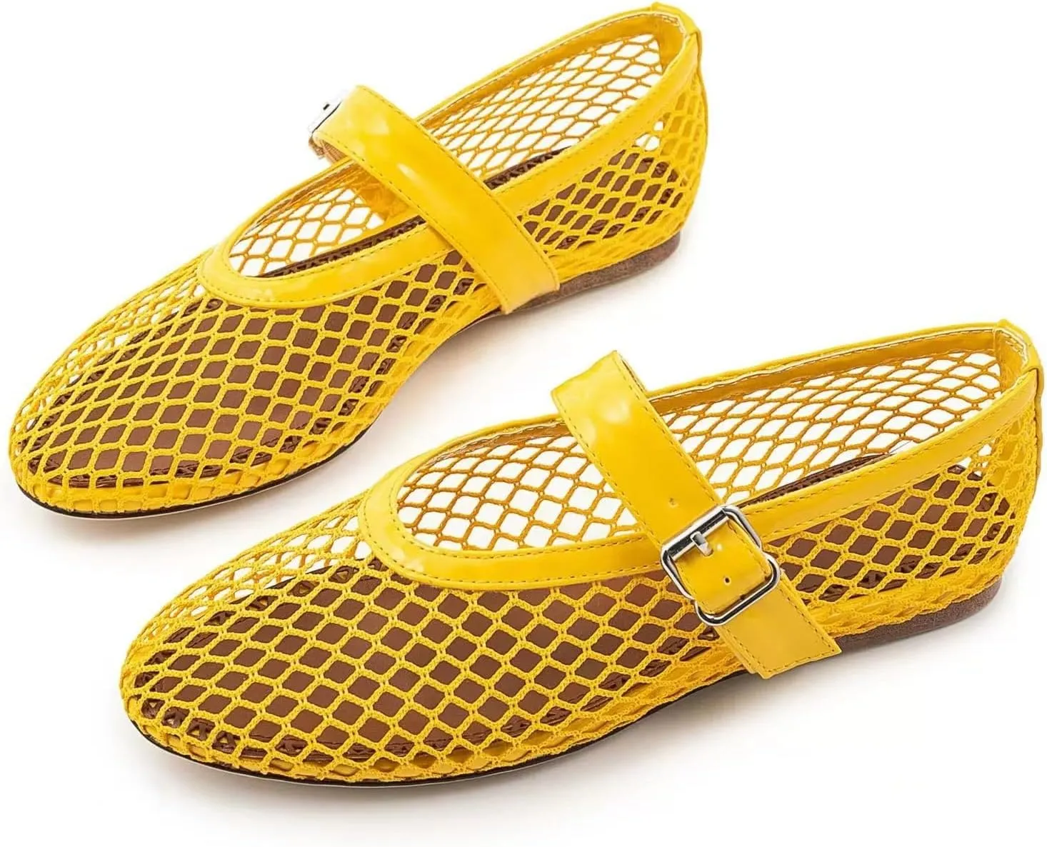 IMPREMEY Mesh Ballet Flats for Women Buckle Strap Round Toe Wide Width Mesh Flats Casual Ballerina Shoes