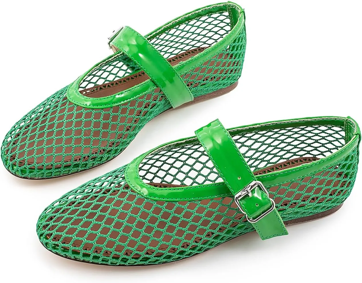 IMPREMEY Mesh Ballet Flats for Women Buckle Strap Round Toe Wide Width Mesh Flats Casual Ballerina Shoes