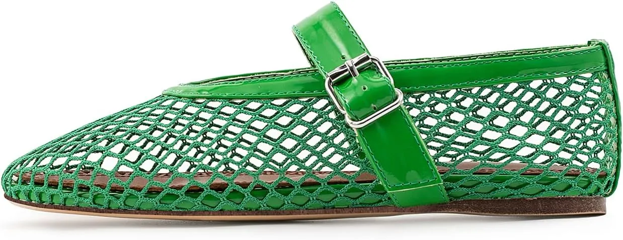 IMPREMEY Mesh Ballet Flats for Women Buckle Strap Round Toe Wide Width Mesh Flats Casual Ballerina Shoes