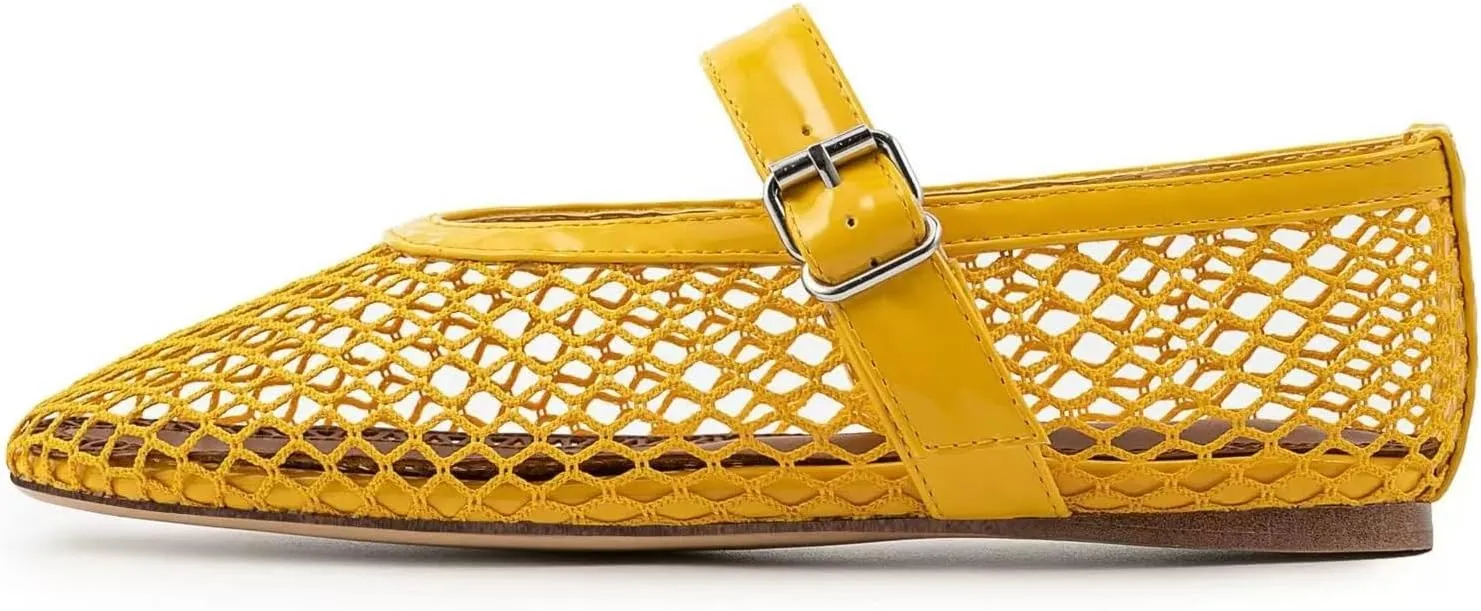 IMPREMEY Mesh Ballet Flats for Women Buckle Strap Round Toe Wide Width Mesh Flats Casual Ballerina Shoes