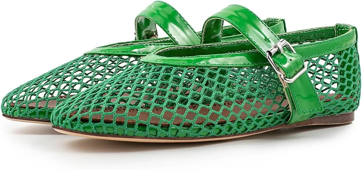 IMPREMEY Mesh Ballet Flats for Women Buckle Strap Round Toe Wide Width Mesh Flats Casual Ballerina Shoes
