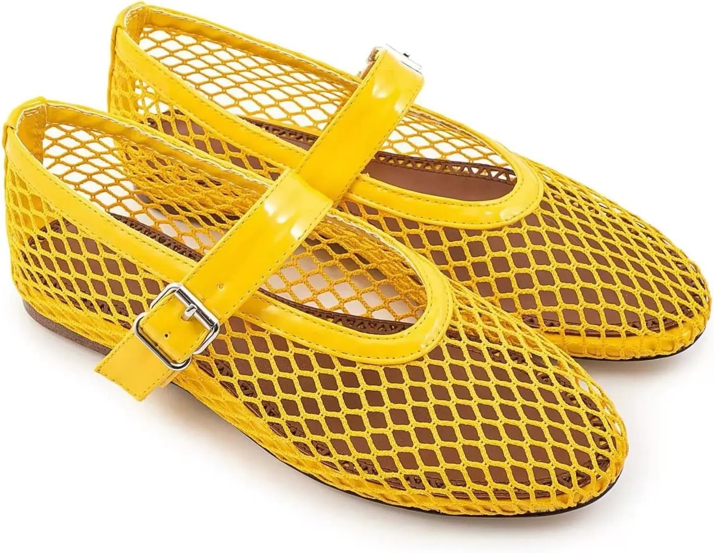 IMPREMEY Mesh Ballet Flats for Women Buckle Strap Round Toe Wide Width Mesh Flats Casual Ballerina Shoes