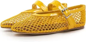 IMPREMEY Mesh Ballet Flats for Women Buckle Strap Round Toe Wide Width Mesh Flats Casual Ballerina Shoes