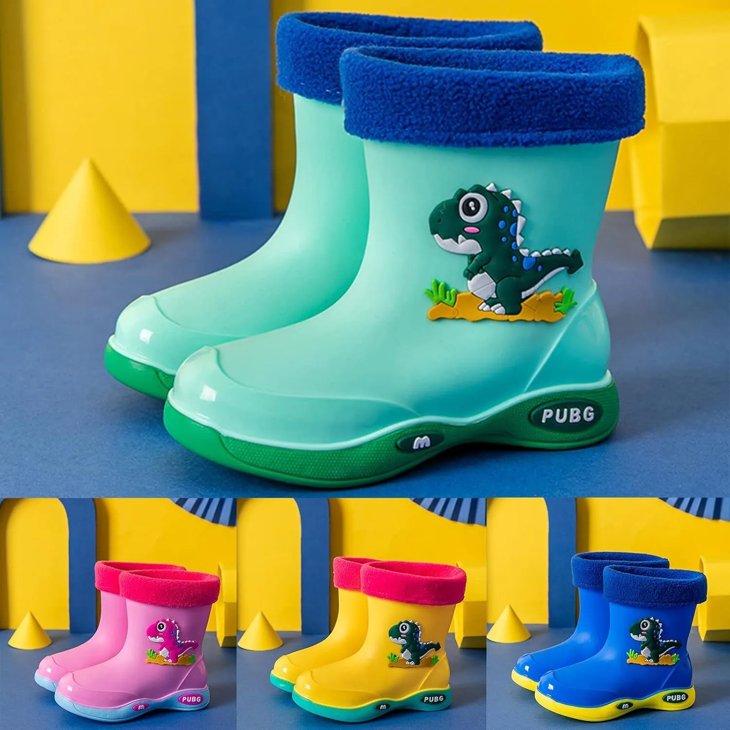 Infant Boys Girls Cute 𝐂rocodile Rain Shoes Non Slip Water Shoes Winter Warm Fleece 𝐋ining Classic Rain Boots