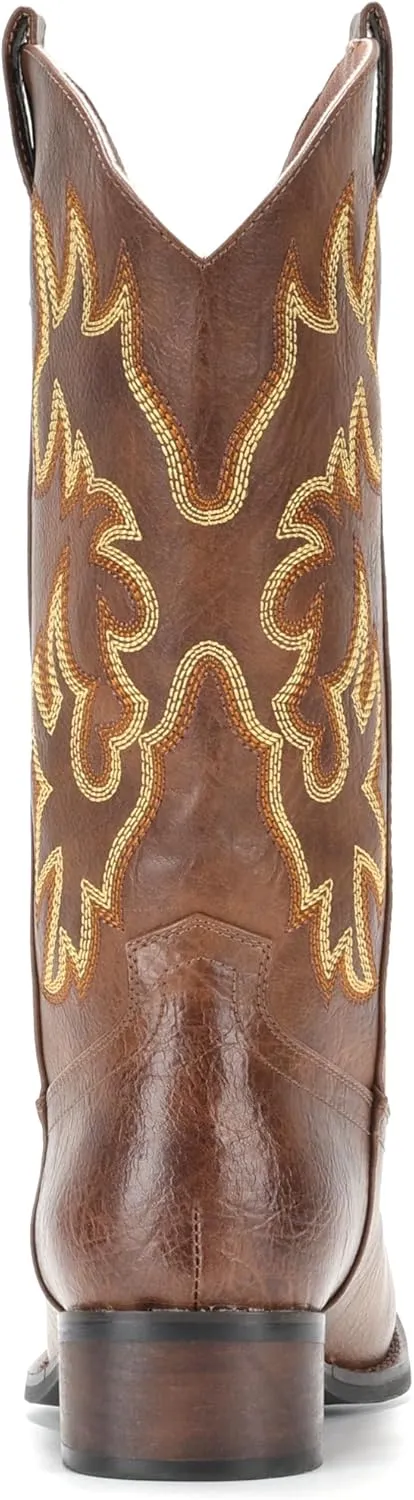IUV Cowboy Boots For Women Square Toe Cowgirl Boots Mid Calf Western Boots Pull On Fashion Cowboy Boots
