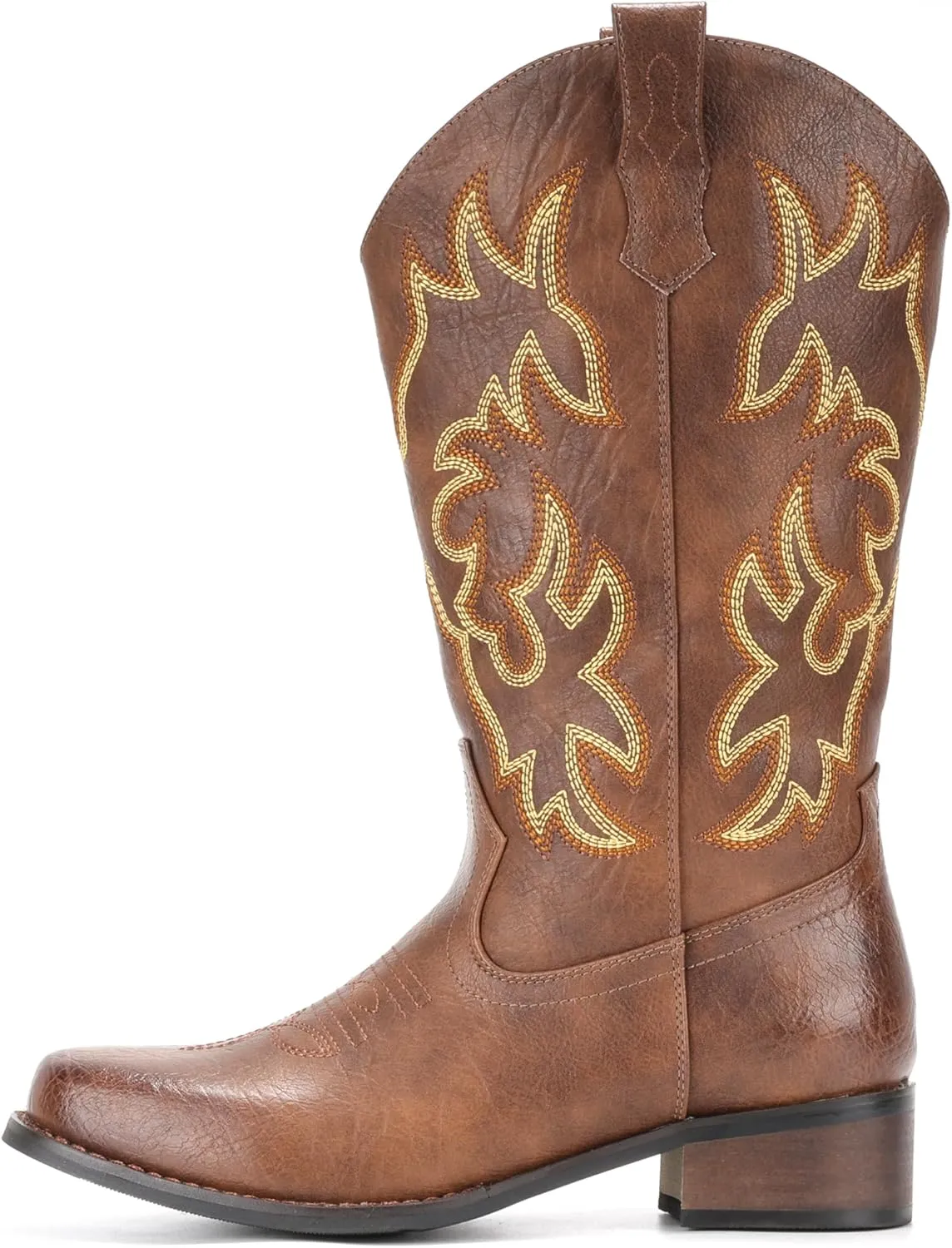 IUV Cowboy Boots For Women Square Toe Cowgirl Boots Mid Calf Western Boots Pull On Fashion Cowboy Boots