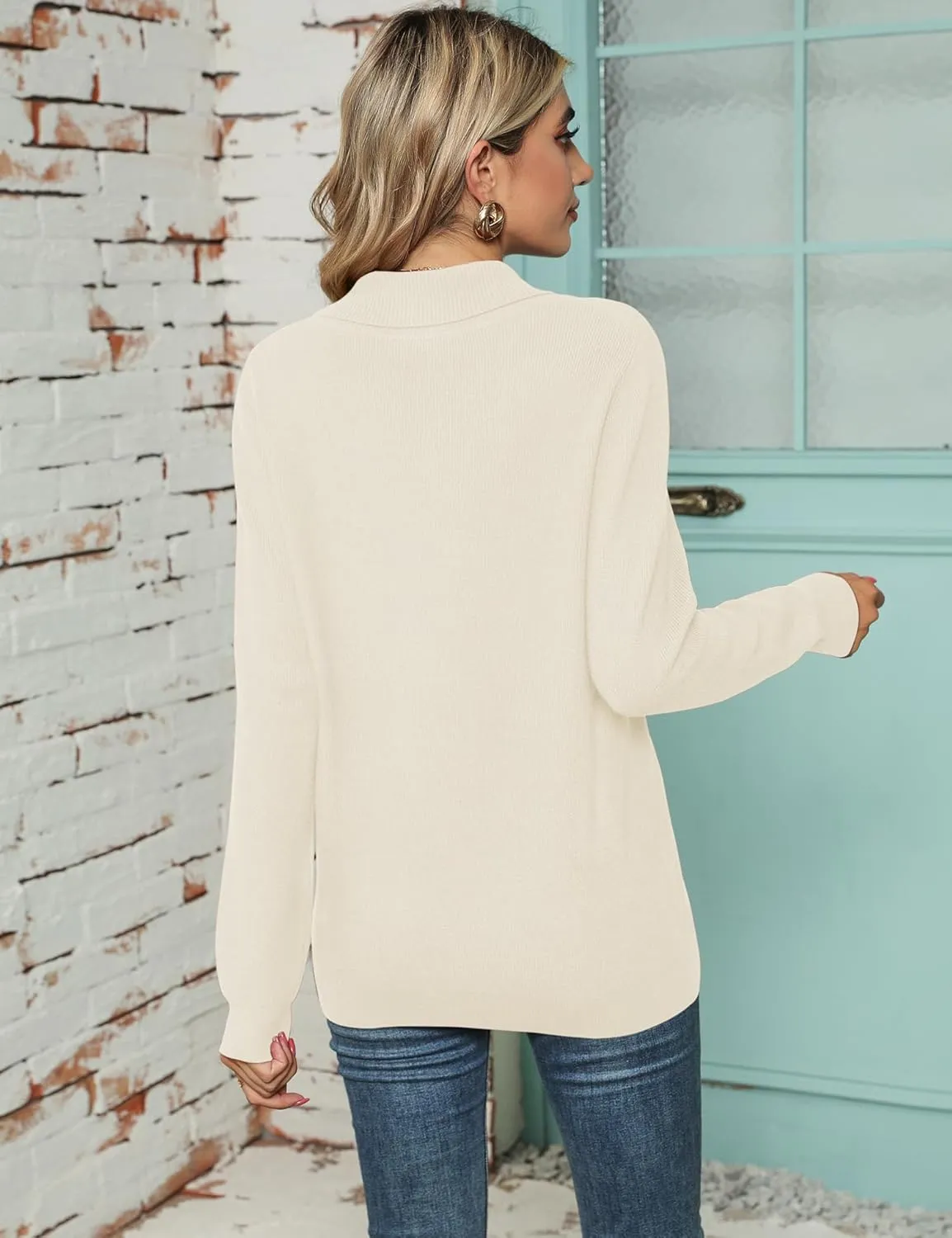 Ivicoer Women Long Sleeve V Neck Pullover Collar Knitted Sweaters
