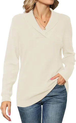 Ivicoer Women Long Sleeve V Neck Pullover Collar Knitted Sweaters
