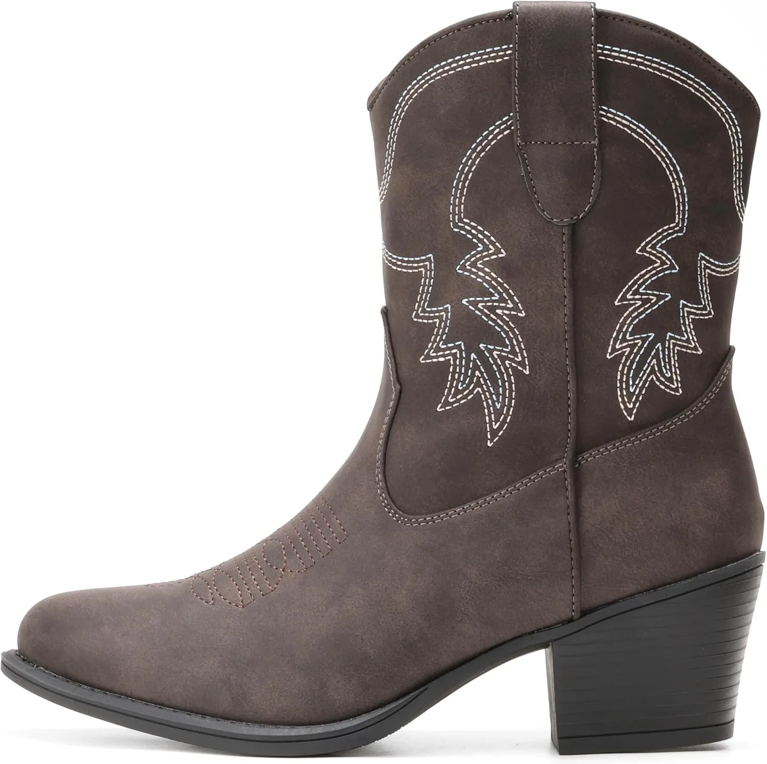 IXU Cowboy Boots for Women Ankle Cowgirl Booties Wide Mid Calf Pointed Toe Western Boots Short Chunky Classic Booties