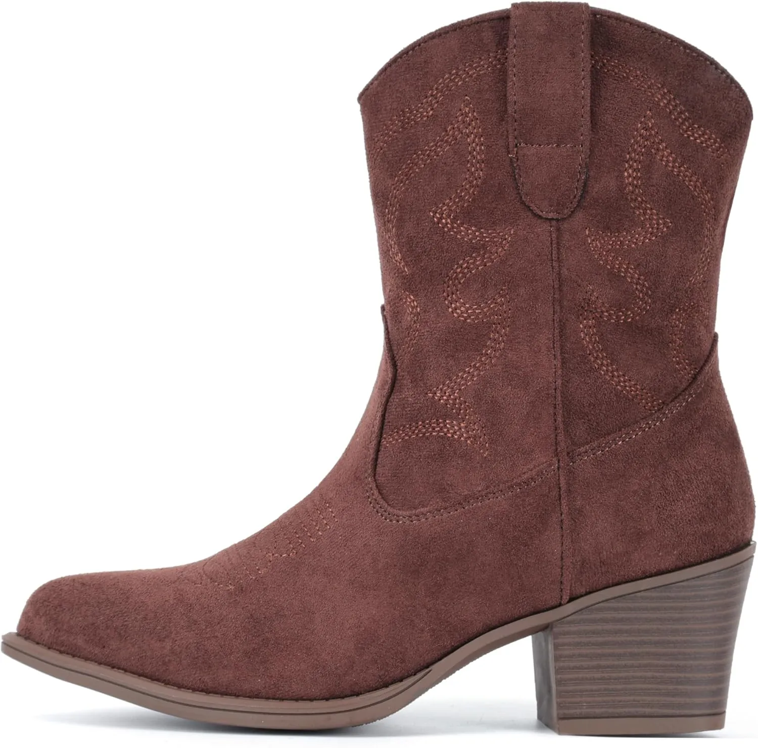 IXU Cowboy Boots for Women Suede Ankle Western Cowgirl Boots Mid Calf Pointed Toe Short Chunky Classic Booties