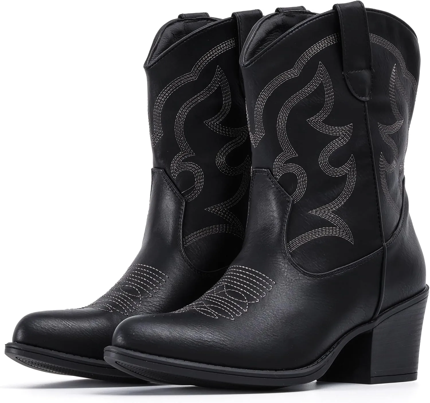 IXU Cowboy Boots for Women Suede Ankle Western Cowgirl Boots Mid Calf Pointed Toe Short Chunky Classic Booties