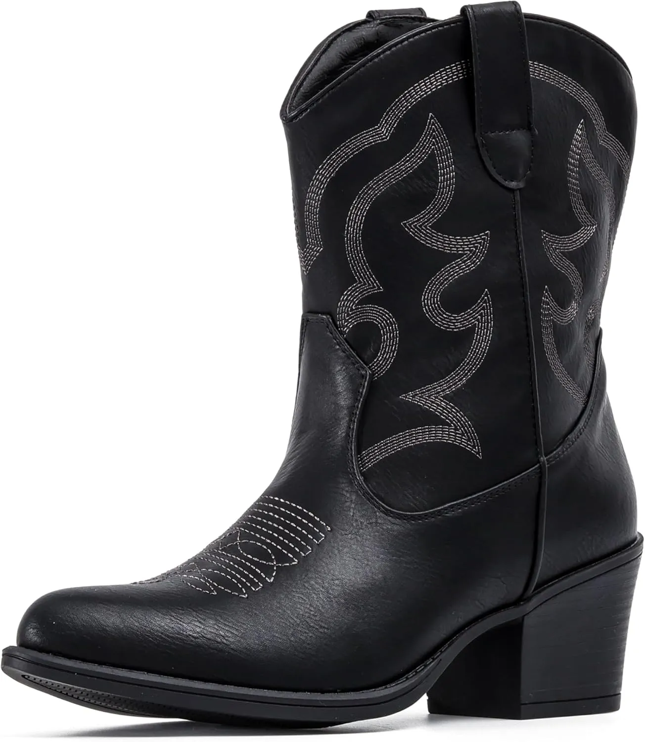 IXU Cowboy Boots for Women Suede Ankle Western Cowgirl Boots Mid Calf Pointed Toe Short Chunky Classic Booties