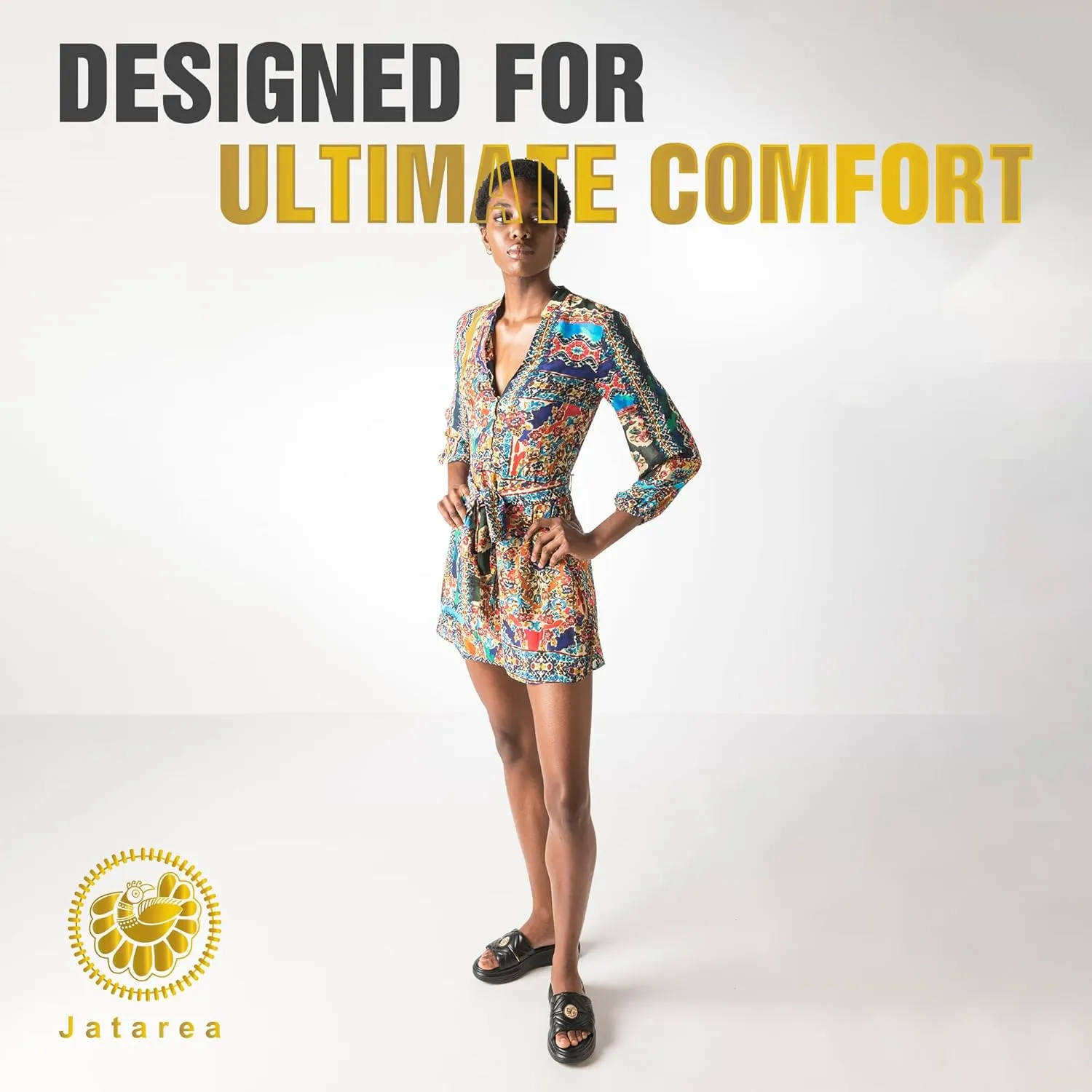 JATAREA Platform Women Sandal - Round Open-Toe Leather Summer Sandals for Women