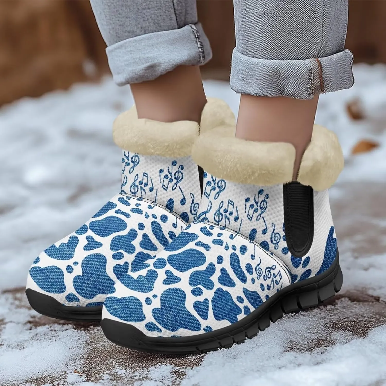 Jeiento Animal Print Winter Boots for Women Warm Inner Slip On Winter Shoes Walking Boots