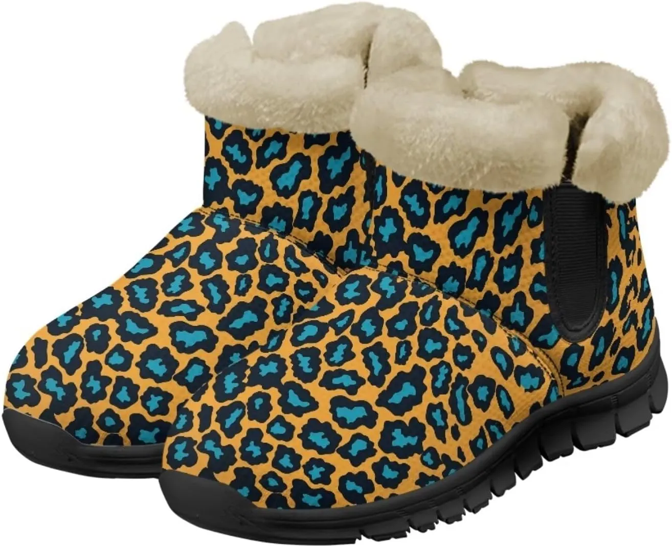 Jeiento Animal Print Winter Boots for Women Warm Inner Slip On Winter Shoes Walking Boots