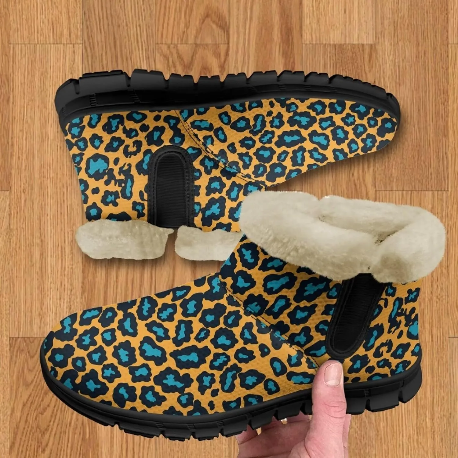 Jeiento Animal Print Winter Boots for Women Warm Inner Slip On Winter Shoes Walking Boots