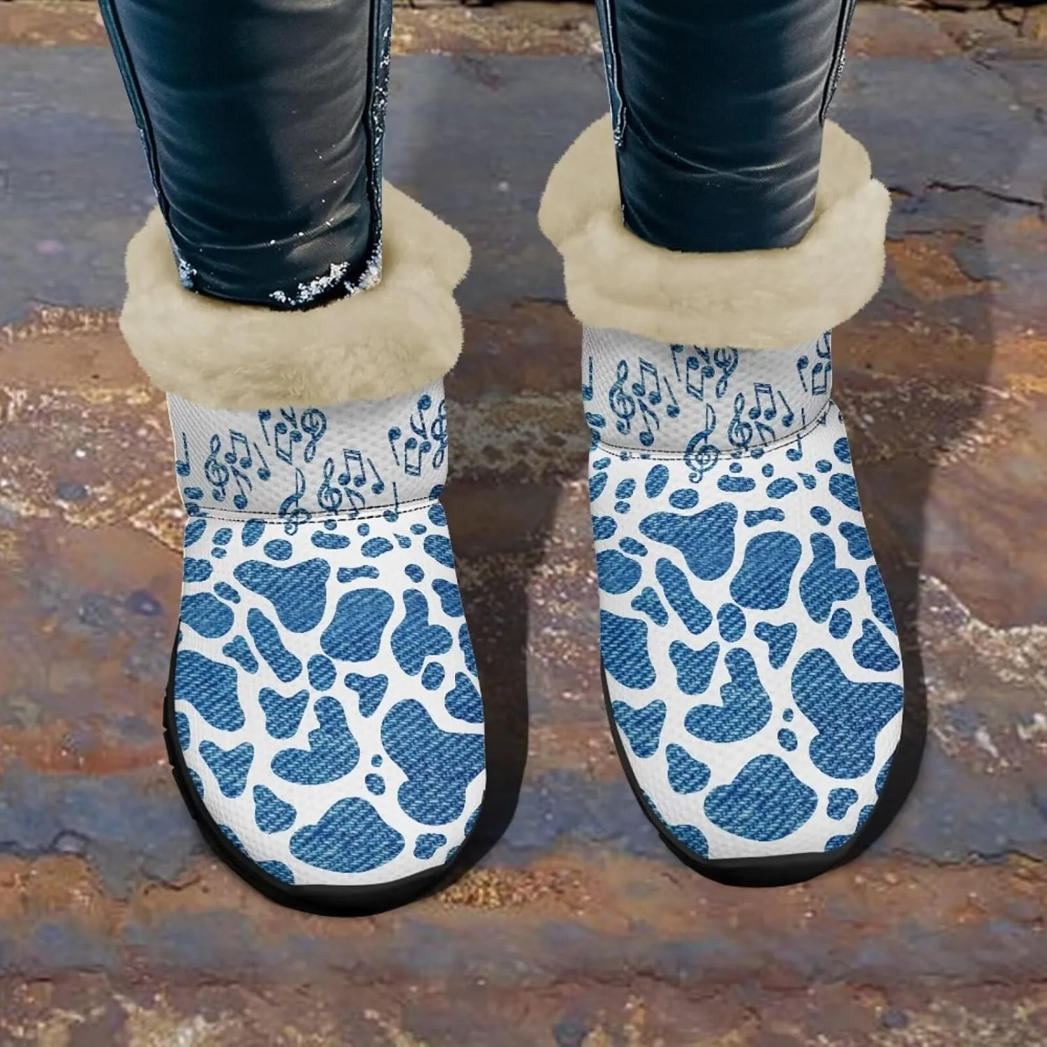 Jeiento Animal Print Winter Boots for Women Warm Inner Slip On Winter Shoes Walking Boots