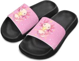 Jeiento Boys Slide Sandals Cartoon Children Open Toe Beach Slides Indoor Outdoor Axolotl Slippers Lightweight Anti Slip Pool Shower Shoes
