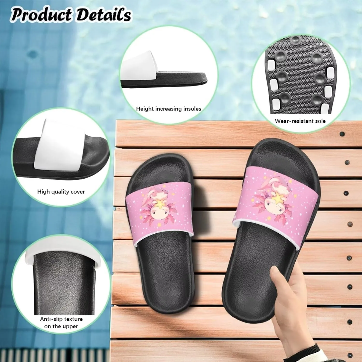 Jeiento Boys Slide Sandals Cartoon Children Open Toe Beach Slides Indoor Outdoor Axolotl Slippers Lightweight Anti Slip Pool Shower Shoes