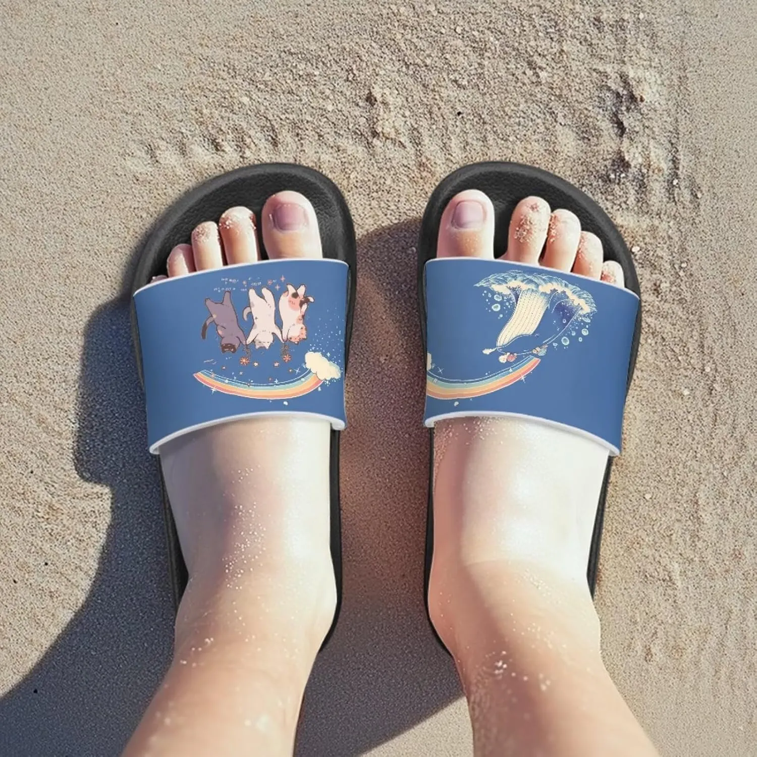 Jeiento Kids Cat Slide Sandals Comfort Sport Slippers Lightweight Non Slip Beach Sandals Children Shower Shoes