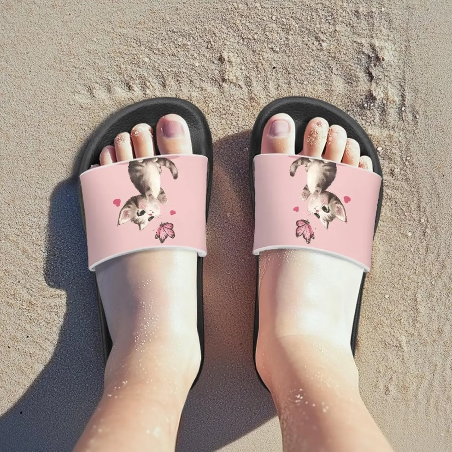 Jeiento Kids Cat Slide Sandals Comfort Sport Slippers Lightweight Non Slip Beach Sandals Children Shower Shoes
