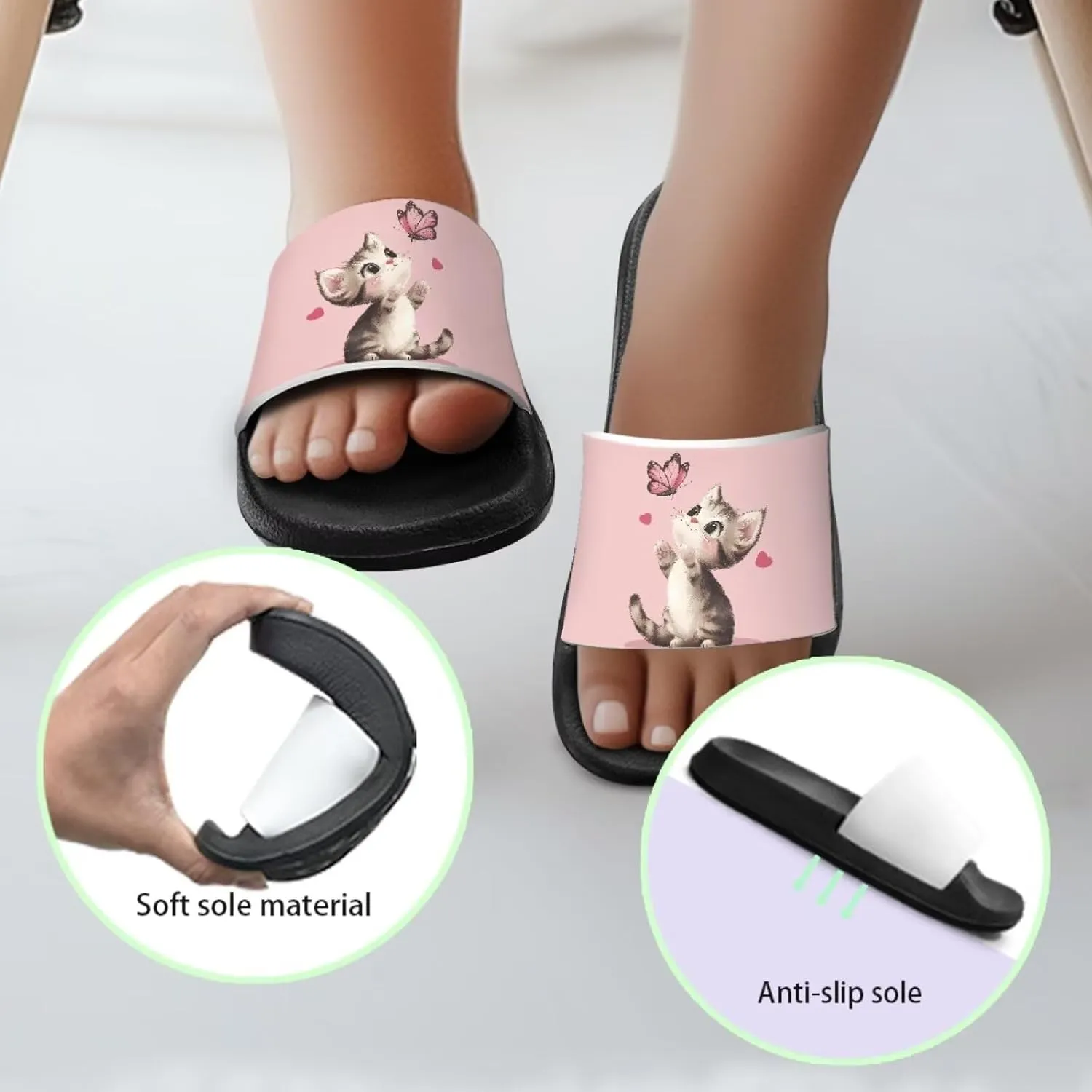 Jeiento Kids Cat Slide Sandals Comfort Sport Slippers Lightweight Non Slip Beach Sandals Children Shower Shoes