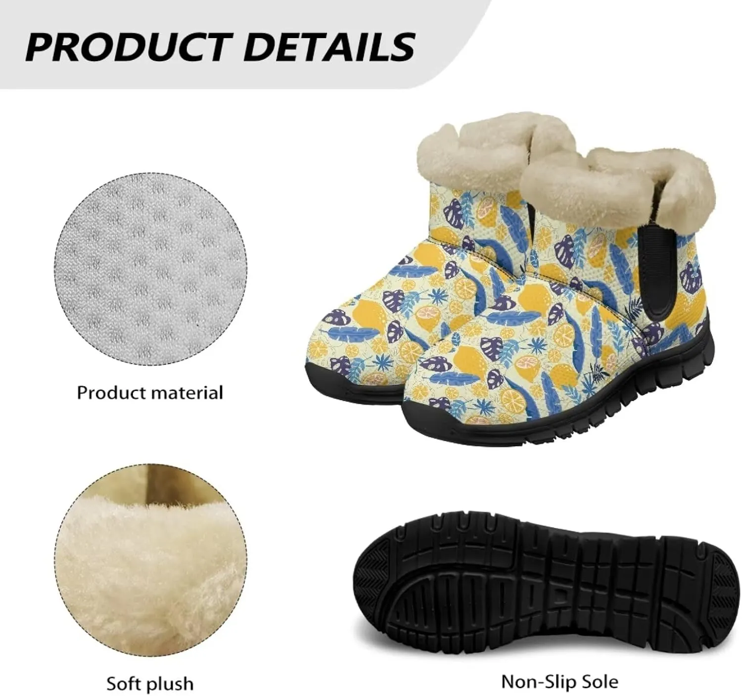 Jeiento Lemon Fruit Snow Boots for Women Anti-Slip Boots Winter Shoes Fashion Fuzzy Walking Boots